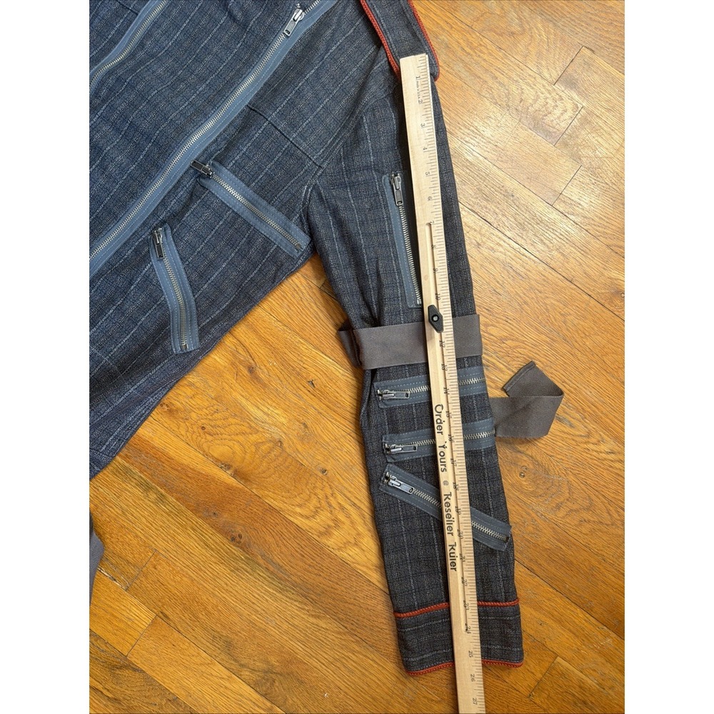 Marc Jacobs Vintage Denim Plaid Zipper Biker Jacket Sz L Mens Blue/ Gray/ Orange - Picture 15 of 16